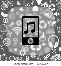 Music player vector icon - matte glass button on background consisting of  different icons