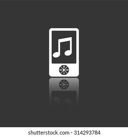 music player vector icon with mirror reflection