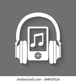 music player vector icon with shadow