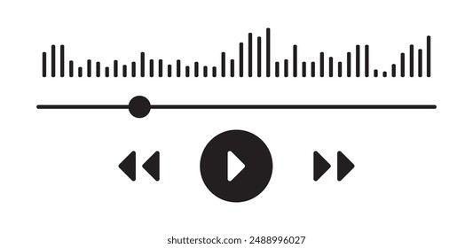 Music player or Video Player interface with loading progress bar, equalizer wave and differet button icons.