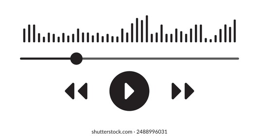 Music player or Video Player interface with loading progress bar, equalizer wave and differet button icons.