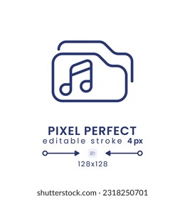 Music playlist linear desktop icon. On-demand listening. Offline playback. Pixel perfect 128x128, outline 4px. GUI, UX design. Isolated user interface element for website. Editable stroke