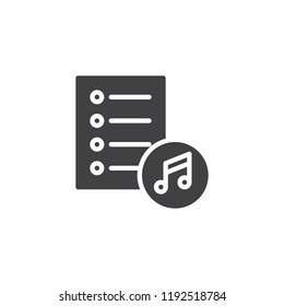 Music Playlist vector icon. filled flat sign for mobile concept and web design. Media playlist simple solid icon. Symbol, logo illustration. Pixel perfect vector graphics