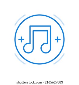 Music playlist vector line icon. Digital apps with lists of your favorite tunes. Note symbol in circle. Modern and retro sound for any user. User friendly interface and high quality speaker sound.