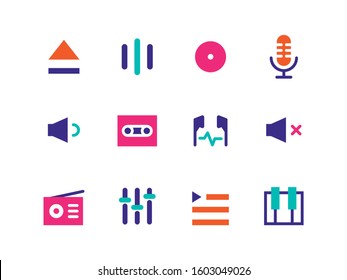 Music podcast audio icon set vector isolated colorful