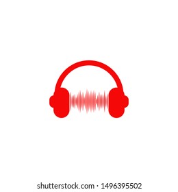 Music podcast logo design with using headphone and sound wave icon illustration template