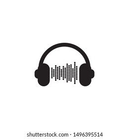 Music podcast logo design with using headphone and sound wave icon illustration template