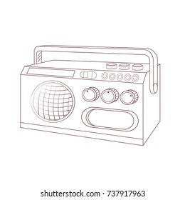 Music portable boombox or record player. Line art vector illustration isolated on white background. Stereo system with radio and digital display. Record player icon.