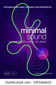Music poster. Abstract concert brochure layout. Dynamic gradient shape and line. Neon music poster. Electro dance dj. Electronic sound fest. Club event flyer. Techno trance party.