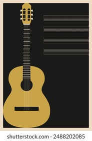 Póster de música Guitarra Acústica y Stave. Plantilla de pósters festivos 