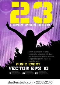 Music poster background with dancing people, vector