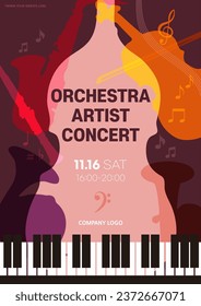 Music poster background with piano and musical instruments