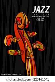 Music Poster background template. Vector violin neck illustration. 