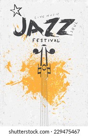 Music poster background template. Vector hand drawn Jazz festival label . Texture effects can be turned off.