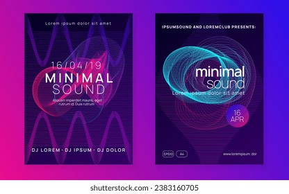 Music poster. Commercial show banner set. Dynamic fluid shape and line. Neon music poster. Electro dance dj. Electronic sound fest. Club event flyer. Techno trance party.