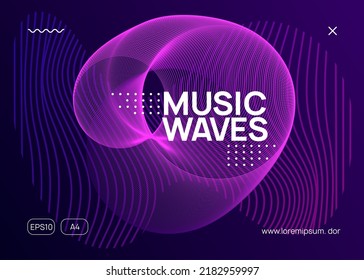 Music poster. Commercial show cover design. Dynamic fluid shape and line. Neon music poster. Electro dance dj. Electronic sound fest. Club event flyer. Techno trance party.