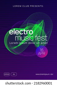 Music poster. Commercial show magazine design. Dynamic gradient shape and line. Neon music poster. Electro dance dj. Electronic sound fest. Club event flyer. Techno trance party.