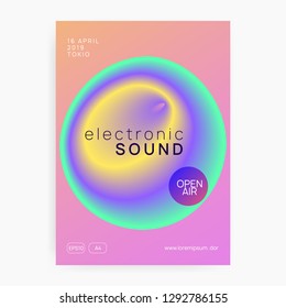 Music poster. Cool house event cover design. Fluid holographic gradient shape and line. Electronic sound. Night dance lifestyle holiday. Summer fest flyer and music poster.
