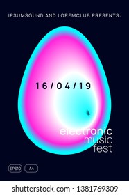 Music poster. Creative trance concert cover design. Electronic sound. Night dance lifestyle holiday. Fluid holographic gradient shape and line. Summer fest flyer and music poster.