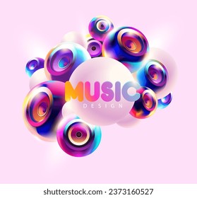 Diseño de afiches musicales con altavoz 3D colorido. Afiche musical abstracto del vector.