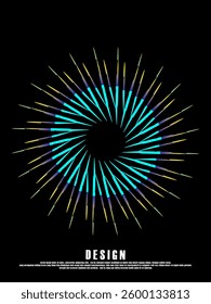 Music poster design background. Electro Sound Cover template with dynamic abstract gradient circular geometric shapes and lines for social media, technology, digital, flyer, party, festival, club, etc