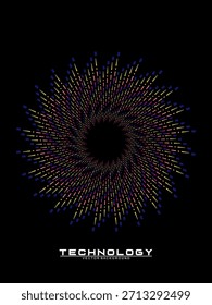 Music poster design background. Electro Sound Cover Template with dynamic abstract gradient circular geometric line shapes for t-shirt screen printing, technology, digital, party, festival and club.	
