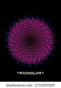 Music poster design background. Electro Sound Cover Template with dynamic abstract gradient circular geometric line shapes for t-shirt screen printing, technology, digital, party, festival and club.	
