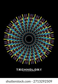 Fondo de diseño de póster de música. Electro Sound Cover Plantilla con Formas de línea geométrica circular de gradiente abstracto dinámico para serigrafía de camisetas, tecnología, digital, fiesta, festival y club.	
