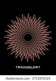 Music poster design background. Electro Sound Cover Template with dynamic abstract gradient circular geometric line shapes for t-shirt screen printing, technology, digital, party, festival and club.	
