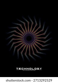 Music poster design background. Electro Sound Cover Template with dynamic abstract gradient circular geometric line shapes for t-shirt screen printing, technology, digital, party, festival and club.	
