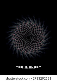 Fondo de diseño de póster de música. Electro Sound Cover Plantilla con Formas de línea geométrica circular de gradiente abstracto dinámico para serigrafía de camisetas, tecnología, digital, fiesta, festival y club.	
