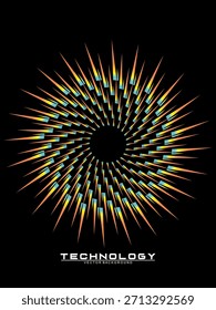 Plano de fundo de design de cartaz de música. Eletro Sound Cover Template com linhas geométricas circulares de gradiente abstrato dinâmico para impressão de tela de t-shirt, tecnologia, digital, festa, festival e clube.