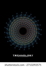 Fondo de diseño de póster de música. Electro Sound Cover Plantilla con Formas de línea geométrica circular de gradiente abstracto dinámico para serigrafía de camisetas, tecnología, digital, fiesta, festival y club.