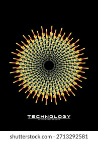 Fondo de diseño de póster de música. Electro Sound Cover Plantilla con Formas de línea geométrica circular de gradiente abstracto dinámico para serigrafía de camisetas, tecnología, digital, fiesta, festival y club.