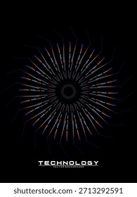 Fondo de diseño de póster de música. Electro Sound Cover Plantilla con Formas de línea geométrica circular de gradiente abstracto dinámico para serigrafía de camisetas, tecnología, digital, fiesta, festival y club.