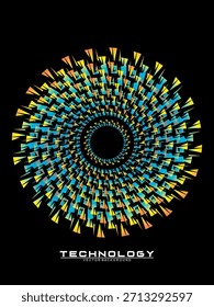Fondo de diseño de póster de música. Electro Sound Cover Plantilla con Formas de línea geométrica circular de gradiente abstracto dinámico para serigrafía de camisetas, tecnología, digital, fiesta, festival y club.
