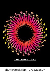 Fondo de diseño de póster de música. Electro Sound Cover Plantilla con Formas de línea geométrica circular de gradiente abstracto dinámico para serigrafía de camisetas, tecnología, digital, fiesta, festival y club.