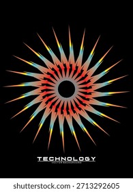 Fondo de diseño de póster de música. Electro Sound Cover Plantilla con Formas de línea geométrica circular de gradiente abstracto dinámico para serigrafía de camisetas, tecnología, digital, fiesta, festival y club.