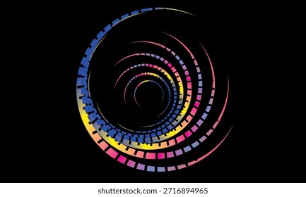 Fondo de diseño de póster de música. Electro Sound Cover Plantilla con Formas de línea geométrica circular de gradiente abstracto dinámico para serigrafía de camisetas, tecnología, digital, fiesta, festival y club.