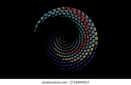 Plano de fundo de design de cartaz de música. Eletro Sound Cover Template com linhas geométricas circulares de gradiente abstrato dinâmico para impressão de tela de t-shirt, tecnologia, digital, festa, festival e clube.