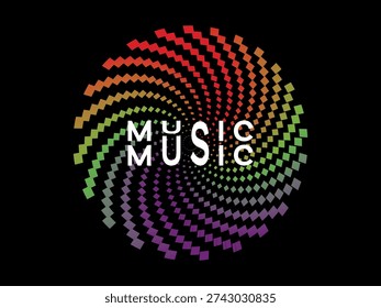 Music poster design background. Electro Sound Cover Template with dynamic abstract gradient circular geometric line shapes for t-shirt screen printing, technology, digital, party, festival and club.