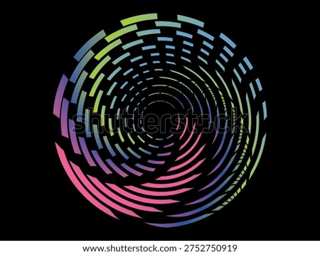 Music poster design background. Electro Sound Cover Template with dynamic abstract gradient circular geometric line shapes for t-shirt screen printing, technology, digital, party, festival and club.