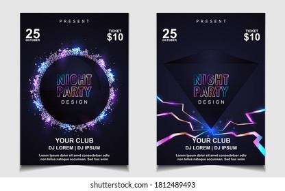 Music poster design background template with elegant colorful light Electro music and party night dance concept graphic can use for club night invitation, festival flyer, business event promotion