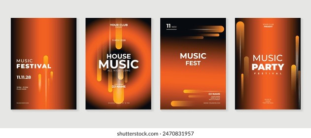 Music poster design background vector set. Electro Sound Cover template with vibrant perspective 3d geometric prism shape. Ideal design for social media, flyer, party, music festival, club.