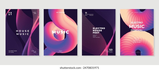 Conjunto de Vector de fondo de diseño de póster de música. Plantilla Electro Sound Cover con onda de línea de gradiente abstracto. Diseño ideal para redes sociales, flyer, fiesta, festival de música, club.