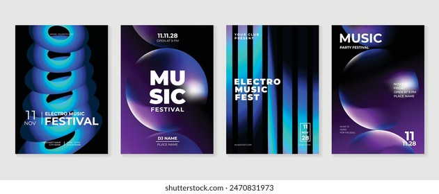 Music poster design background vector set. Electro Sound Cover template with vibrant perspective 3d geometric prism shape. Ideal design for social media, flyer, party, music festival, club.