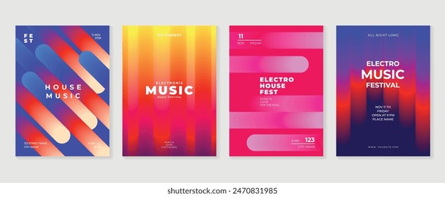 Music poster design background vector set. Electro Sound Cover template with vibrant perspective 3d geometric prism shape. Ideal design for social media, flyer, party, music festival, club.