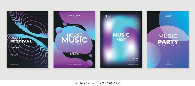 Conjunto de Vector de fondo de diseño de póster de música. Plantilla de la cubierta del sonido del electro con la forma geométrica del prisma de la perspectiva vibrante 3d. Diseño ideal para redes sociales, flyer, fiesta, festival de música, club.