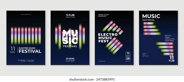 Music poster design background vector set. Electro Sound Cover template with vibrant abstract gradient geometric wave. Ideal design for social media, flyer, party, music festival, club.