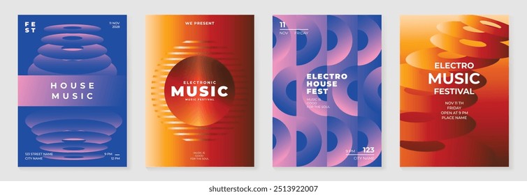 Music poster design background vector set. Electro Sound Cover template with vibrant abstract gradient geometric shape. Ideal design for social media, flyer, party, music festival, club.